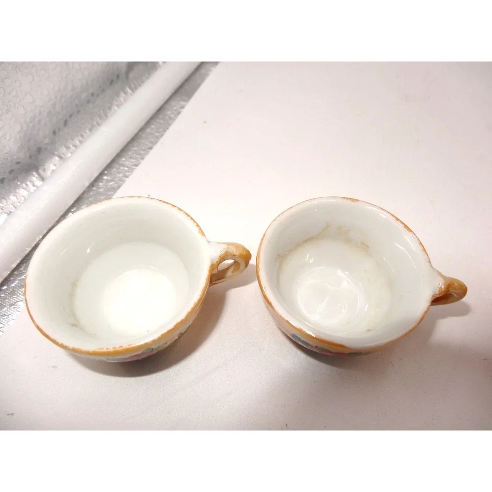 Vintage Lusterware Childs Floral Porcelain 10 Piece Orange/Peach &‎ Blue TeaSet